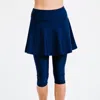 CALYPSA WOMEN'S HIGH WAISTED FLARED SWIM SKORT WITH ATTCHED CAPRI LEGGINGS