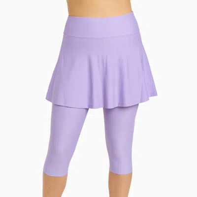 Calypsa Women's High Waisted Flared Swim Skort With Attched Capri Leggings In Purple