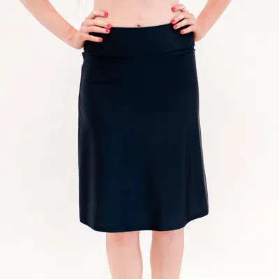 Calypsa Women's High Waisted Knee Length Swim Skirt With Attached Bike Shorts In Black