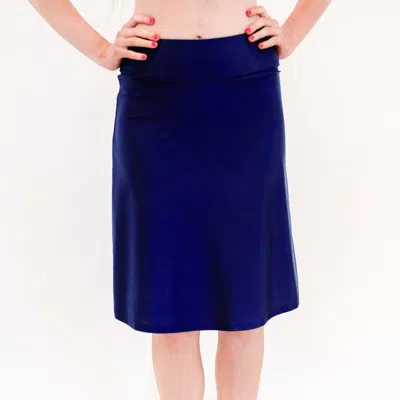 Calypsa Women's High Waisted Knee Length Swim Skirt With Attached Bike Shorts In Blue