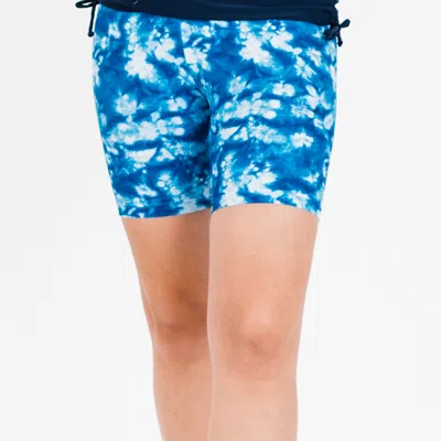 Calypsa Women's High Waisted Mid-thigh Swim Shorts - Patterns In Blue