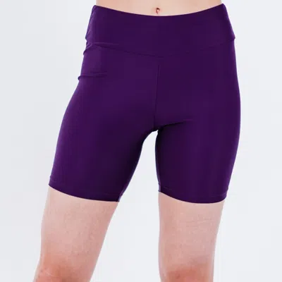 Calypsa Women's High Waisted Mid-thigh Swim Shorts In Purple
