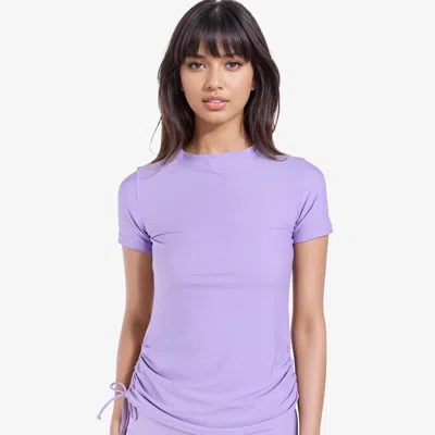 Calypsa Women's Mock Neck Short Sleeve Adele Swim Top In Purple