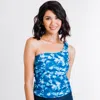 Calypsa Women's Plus One Shoulder Layla Crop Swim Top With Built In Bra In Blue
