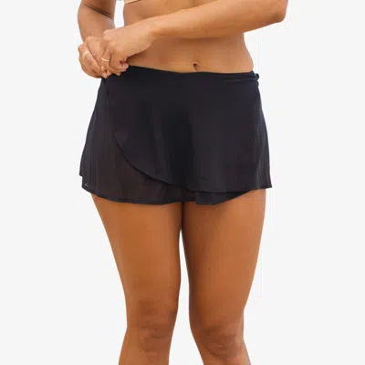 Calypsa Women's Plus 2in1 Bikini Bottom With Snap On Mesh Skirt In Black