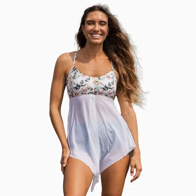 Calypsa Women's Plus 3in1 Adjustable Strap Split Front Tankini Swim Top In Multi