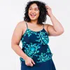 Calypsa Women's Plus Maya Tankini Swim Top With Built-in Bra - Patterns In Blue