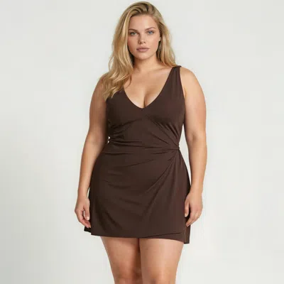 Calypsa Women's Plus Alana Swim Dress In Brown
