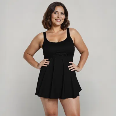 Calypsa Women's Plus Amber Flared Tankini Swim Top With Adjustable Straps And Removable Cups In Black