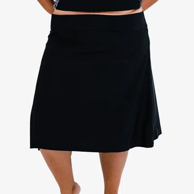 Calypsa Women's Plus Below The Knee Swim Skirt With Capri Leggings In Black
