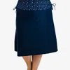 Calypsa Plus Size Long Swim Skort With Capri Leggings In Blue