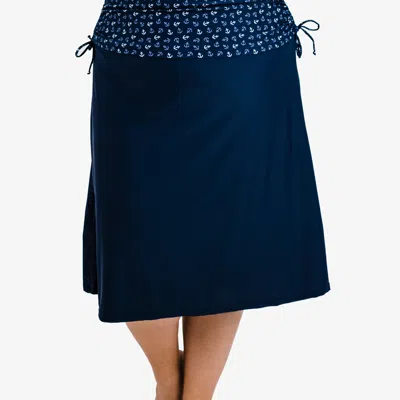 Calypsa Women's Plus Below The Knee Swim Skirt With Capri Leggings In Blue