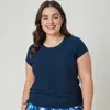 Calypsa Women's Plus Cap Sleeve Sadie Swim Top In Blue
