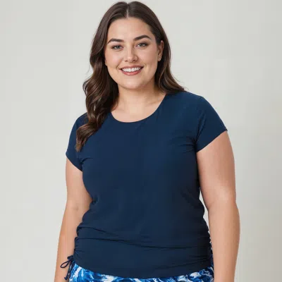 Calypsa Women's Plus Cap Sleeve Sadie Swim Top In Blue