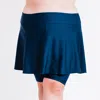 Calypsa Women's Plus Flared Mid-thigh Swim Skirt With Bike Shorts In Blue