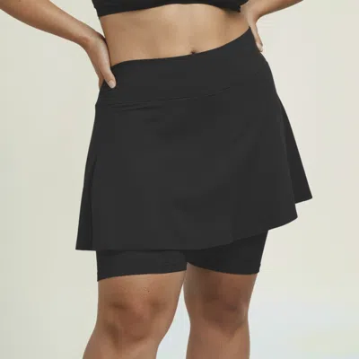 Calypsa Women's Plus Flared Mid-thigh Swim Skirt With Bike Shorts In Black