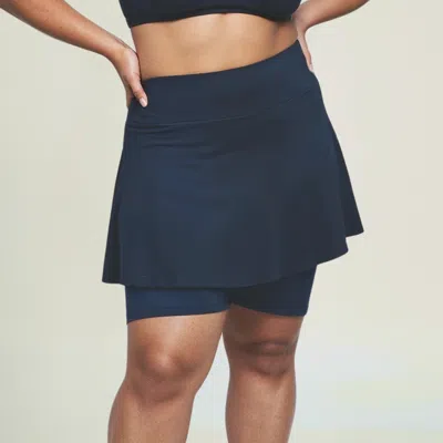 Calypsa Women's Plus Flared Mid-thigh Swim Skirt With Bike Shorts In Blue