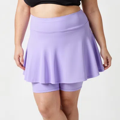 Calypsa Women's Plus Flared Mid-thigh Swim Skirt With Bike Shorts In Purple