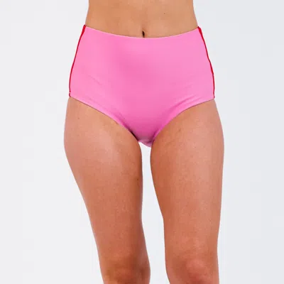 Calypsa Women's Plus Full Coverage Color Block High-waisted Bikini Bottom In Pink