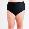 Calypsa Women's Plus Full Coverage High Waisted Bikini Bottom In Black