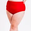 Calypsa Women's Plus Full Coverage High Waisted Bikini Bottom In Red