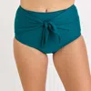 Calypsa Women's Plus Full Coverage High Waisted Bikini Bottom With Front Tie In Green