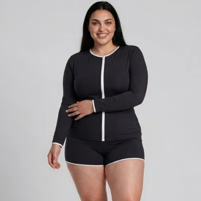 Calypsa Women's Plus Full Zip Peyton Two-toned Collection In Black