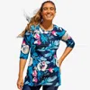 Calypsa Women's Plus Gia 3/4 Sleeve Swim Tunic In Blue