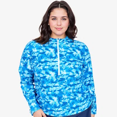Calypsa Women's Plus Half-zip Long Sleeve Rash Guard Nora Swim Top In Blue