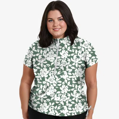 Calypsa Women's Plus Half-zip Short Sleeve Rashguard Adele Swim Top In Multi