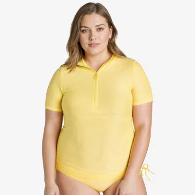 Calypsa Women's Plus Half-zip Short Sleeve Rashguard Adele Swim Top In Multi