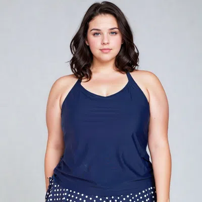 Calypsa Women's Plus Halter Maya Swim Top With Built In Bra In Blue