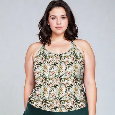 Calypsa Women's Plus Halter Maya Swim Top With Built In Bra In Multi