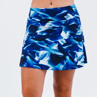Calypsa Women's Plus High-waisted A-line Swim Skirt With Shorts In Blue