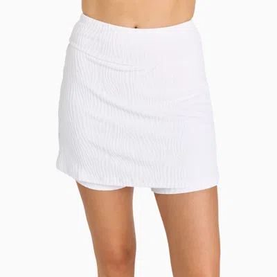 Calypsa Women's Plus High-waisted A-line Swim Skirt With Shorts In White