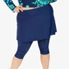 Calypsa Women's Plus High Waisted Flared Swim Skort With Attched Capri Leggings In Blue