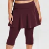 Calypsa Plus Size Flared Swim Skort With Capri Leggings In Burgundy