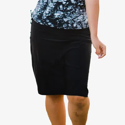 Calypsa Women's Plus High Waisted Knee Length Swim Skirt With Attached Bike Shorts In Black