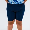Calypsa Women's Plus High Waisted Long Bike Swim Shorts In Blue
