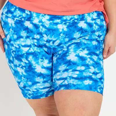 Calypsa Women's Plus High Waisted Mid-thigh Swim Shorts - Patterns In Blue
