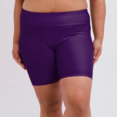 Calypsa Women's Plus High Waisted Mid-thigh Swim Shorts In White