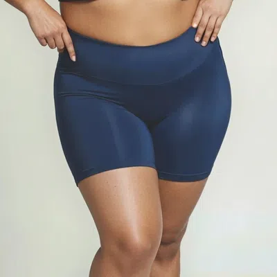 Calypsa Women's Plus High Waisted Mid-thigh Swim Shorts In Blue