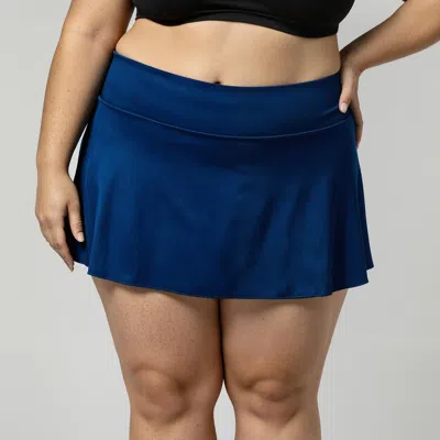 Calypsa Women's Plus High Waisted Mini Swim Skirt With Shorts In Blue