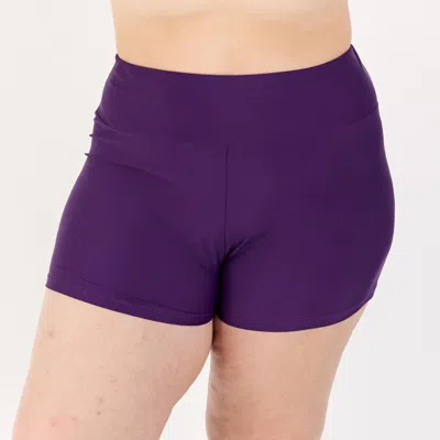 Calypsa Women's Plus High Waisted Swim Shorts In Purple