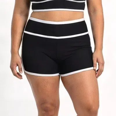 Calypsa Plus Size Swim Shorts Two-toned Collection In Black