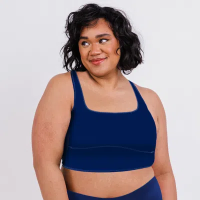 Calypsa Women's Plus Longline Swim Bra In Blue