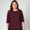 CALYPSA WOMEN'S PLUS LOOSE FIT 3/4 SLEEVE RASH GUARD MARGAUX SWIM TOP