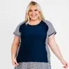 Calypsa Women's Plus Loose Fit Short Sleeve Adele Swim Top In Blue