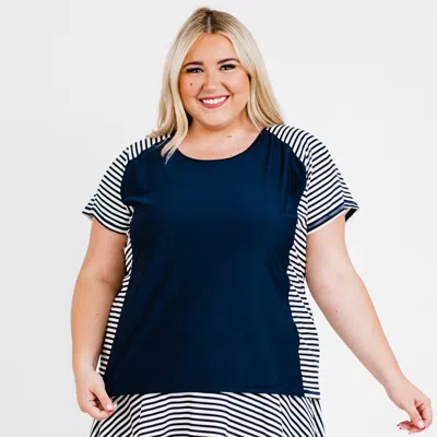 Calypsa Women's Plus Loose Fit Short Sleeve Adele Swim Top In Blue