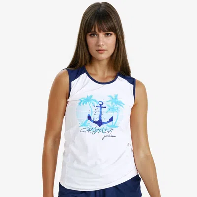 Calypsa Women's Plus Loose Fit Tankini Maya Swim Top In Blue